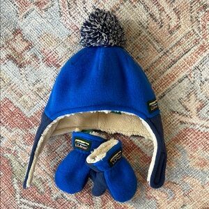 L.L. Bean Blue Beanie Hat with Earflaps and Pom-Pom 6-12 months